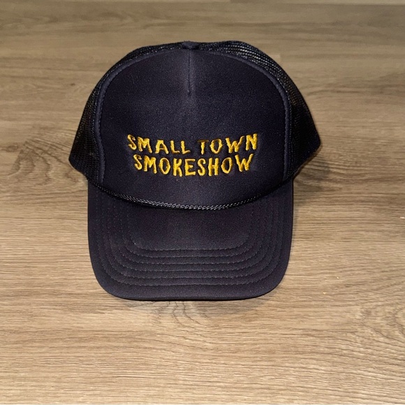 Navy Small Town Smokeshow Trucker Hat with Yellow Embroidery - Picture 2 of 9